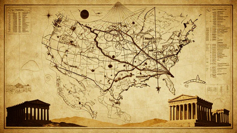 Mapa griego antiguo en luz dorada