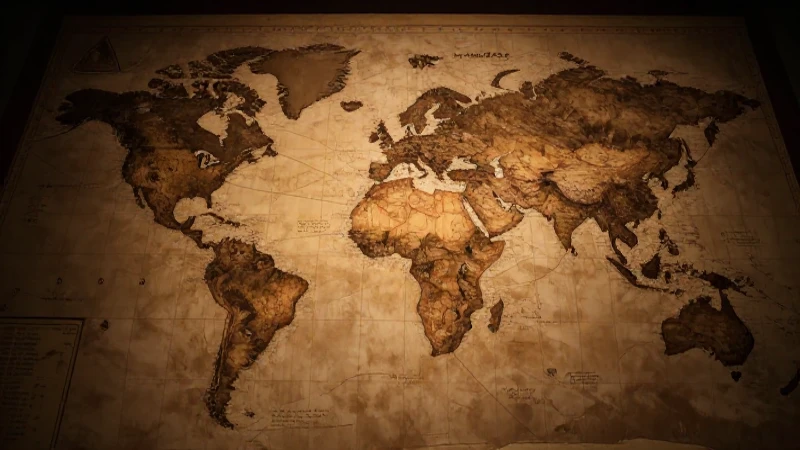 Mapa antiguo, pirámides silueteadas y luz cálida