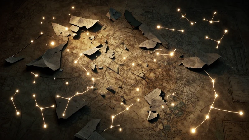 Fragmentos antiguos iluminados, composición cinematográfica