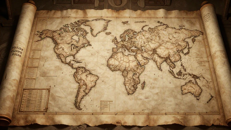 Mapa antiguo iluminado, luz cinematográfica suave