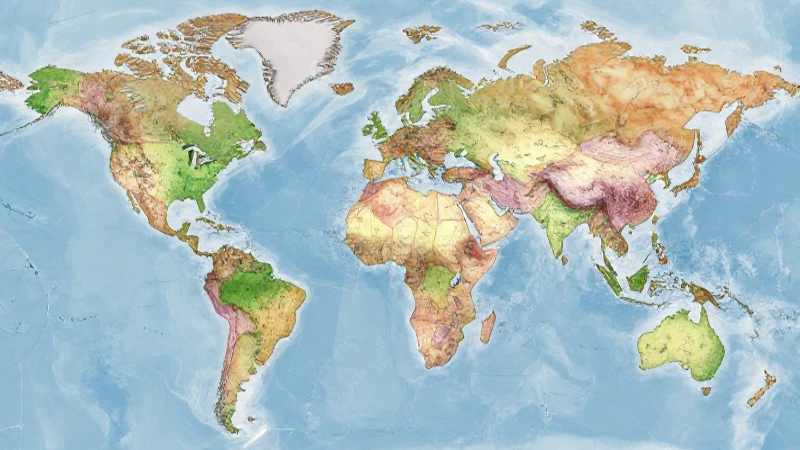 Mapas de continentes y océanos: conceptos y representaciones 4 Mapa mundial colorido con vista aérea
