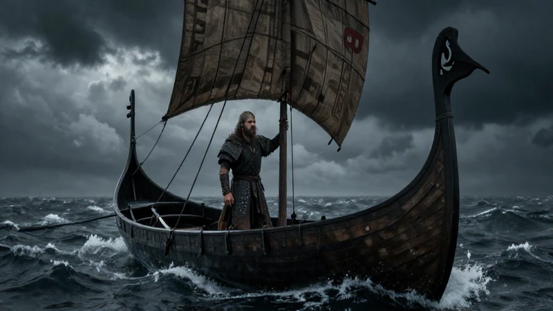 Guerrero vikingo en una travesía tormentosa