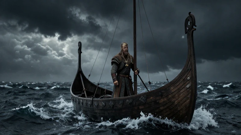 Guerrero vikingo en mar tormentoso y épico