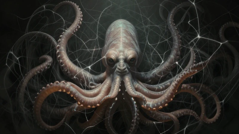 Ilustración de medusa con red neuronal dramática