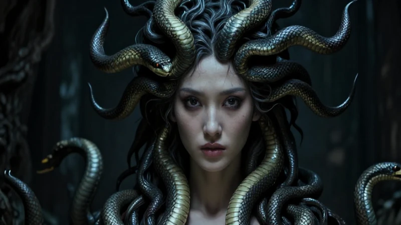 Medusa serpentina, rostro dramático y cinematográfico