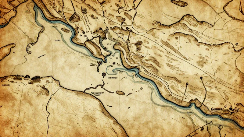 Mapa antiguo muestra ríos en tonos sépia