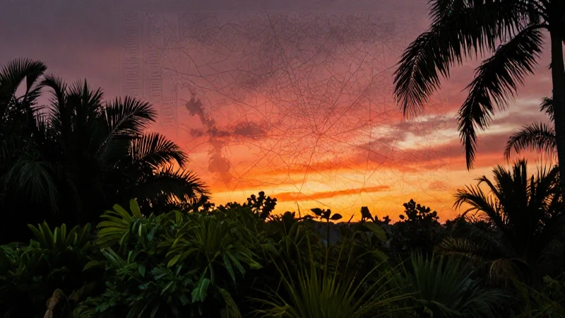 Paisaje tropical con mapa y luz cinematográfica