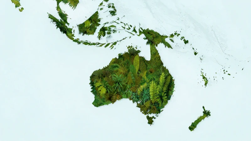 Mapa de Oceanía con vegetación exuberante