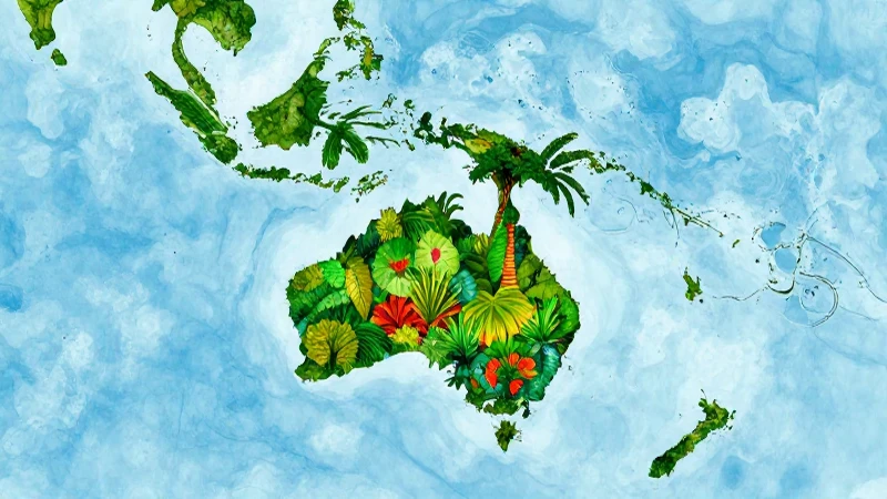 Océano Pacífico: mapa vibrante, exuberante y aéreo