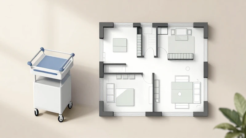 Plano hospitalario minimalista con carrito médico