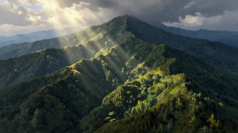 Mapa de recursos naturales en México: conceptos y visualizaciones 6 Pintura digital de montañas con luz dramática