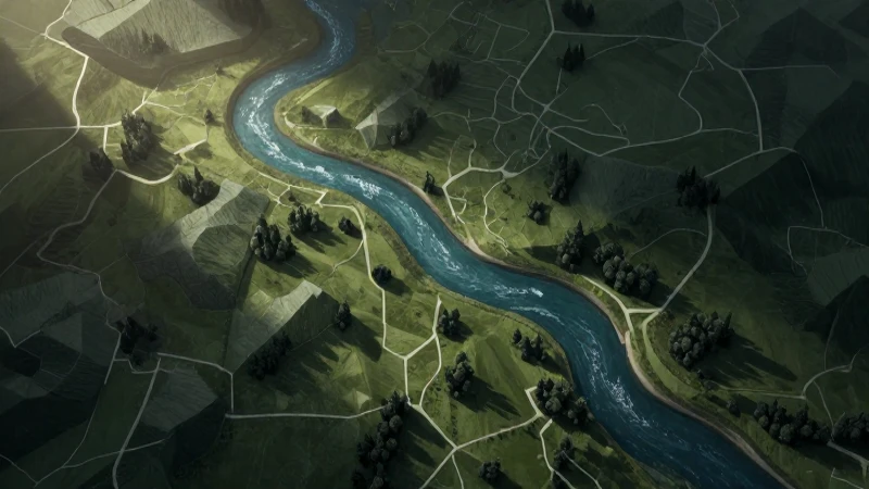 Cuál es la importancia y características de un mapa de ríos 6 Mapa fluvial isométrico con iluminación cinematográfica