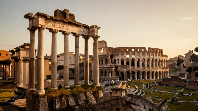 Anfiteatro romano al atardecer cinematográfico
