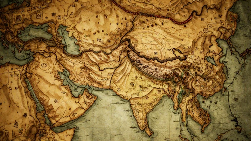 Antiguo mapa dorado, detallado y descolorido