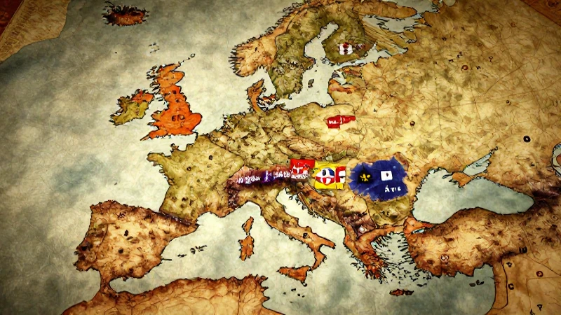 Mapa antiguo con banderas europeas y barroco