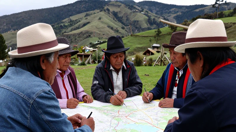Ancianos indígenas reunidos frente a un mapa