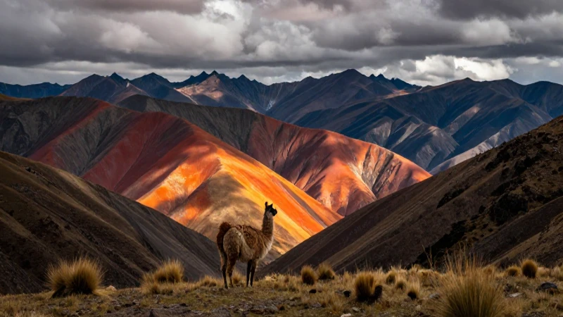 Perú: montañas andinas, llamas, paisajes coloridos