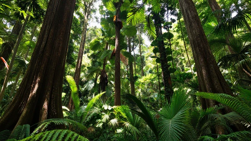 Cómo explorar la geografía y características de la Tierra 7 Selva exuberante, árboles altos, luz dorada