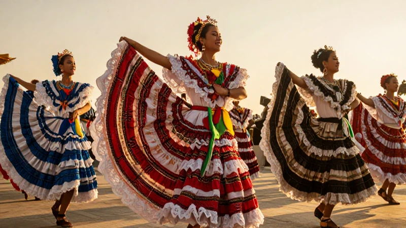 Bailarines folclóricos irradiaban luz al atardecer