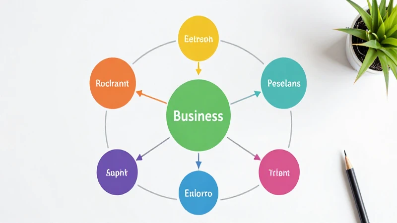 Mapa mental empresarial con nodos coloridos