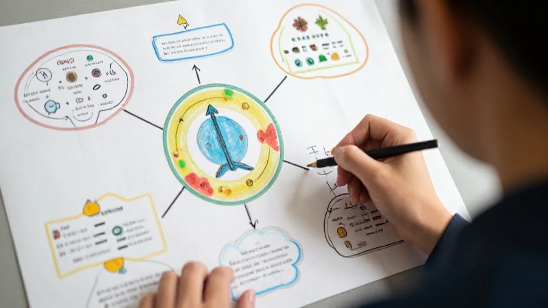 Estudiante estudia con mapa mental colorido