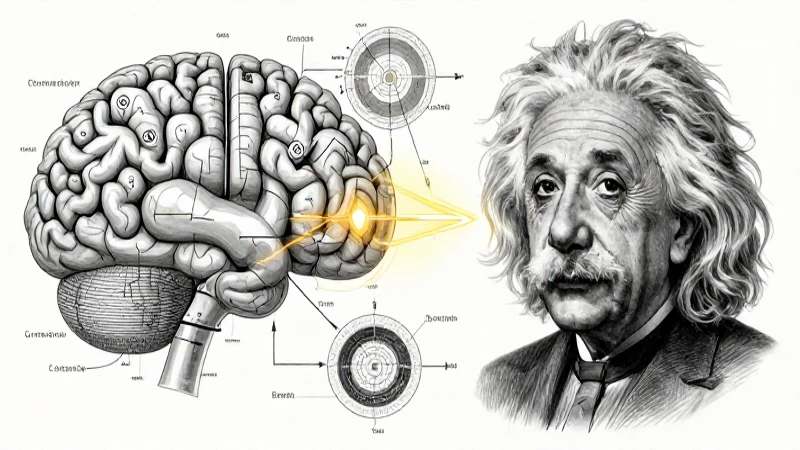 Retrato de Einstein con mapa mental científico