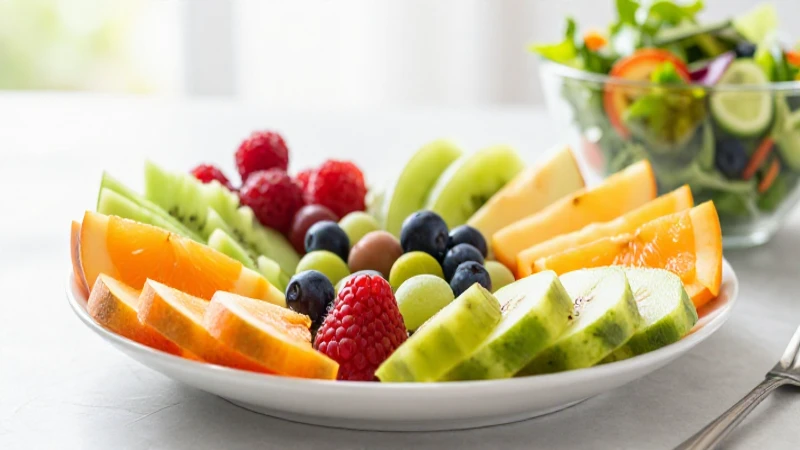 Mapa mental de hábitos saludables: guía para una vida sana 3 Frutas frescas y ensalada vibrante, luz natural