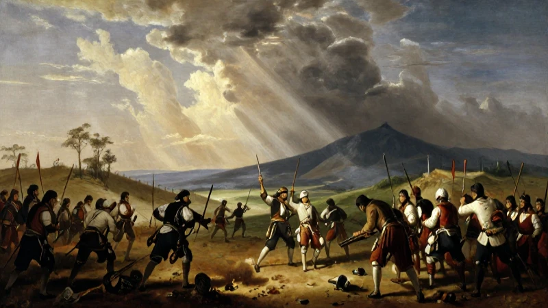 Mapa mental de la batalla de Carabobo: Claves y Contexto 5 Batalla histórica bajo luz dramática venezolana