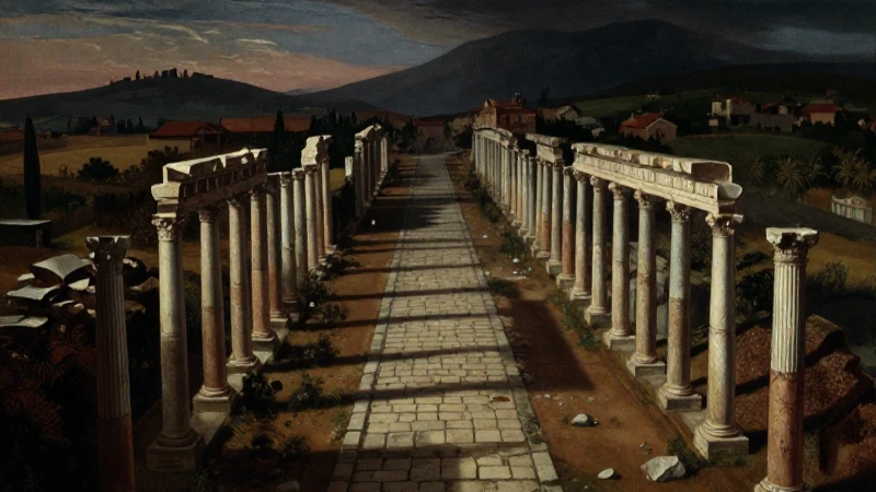 Pintura clásica romana con luz dramática aérea
