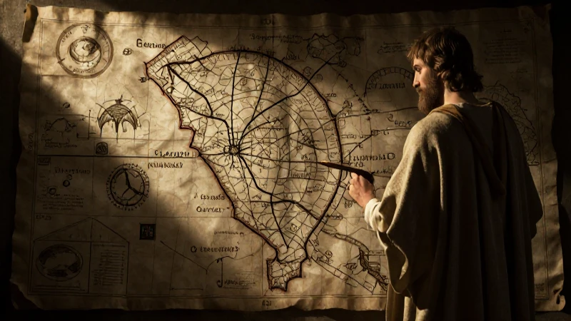 Mapa antiguo con San Pablo, luz dramática