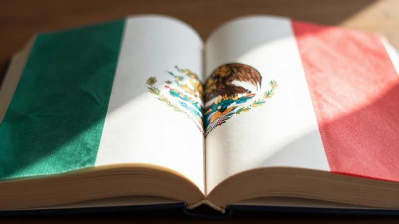 Bandera mexicana, libro abierto, luz suave