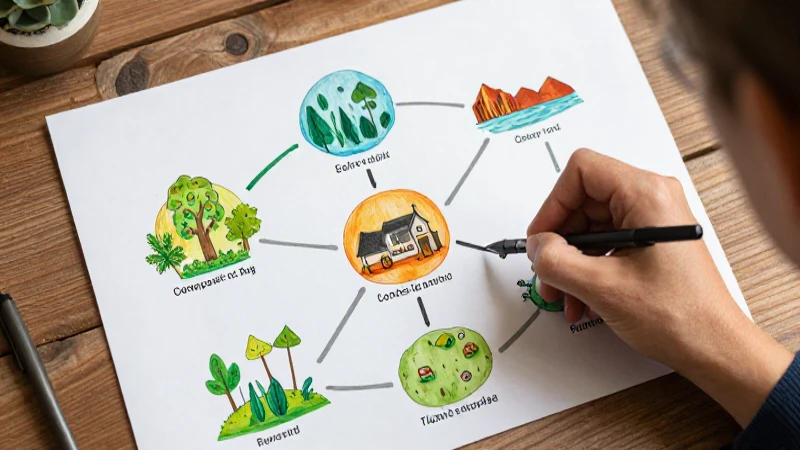 Ecosistema colorido ilustrado con luz cálida