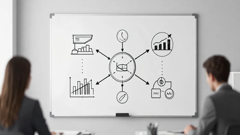Mapa conceptual de mercadotecnia: guía para entenderlo 6 Oficina moderna con pizarra y luz suave