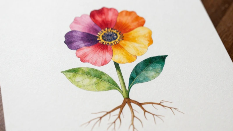 Ilustración botánica detallada de flor colorida
