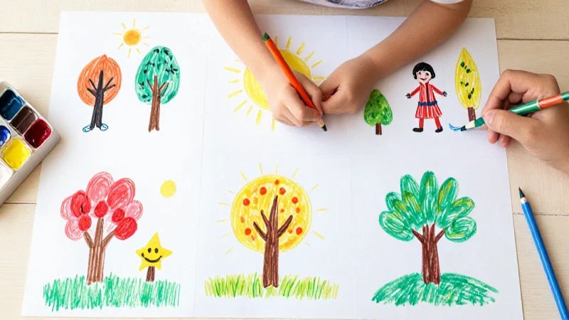 Mapa Conceptual: Estaciones del Año para Niños y Aprendizaje 4 Niños dibujando estaciones coloridas con luz suave