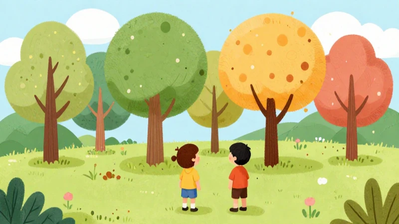 Mapa Conceptual: Estaciones del Año para Niños y Aprendizaje 3 Niños observan árboles coloridos con luz brillante