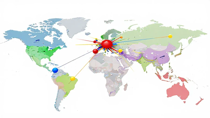 Mapa digital colorido con nodos conectados