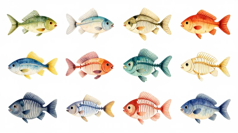 Espectacular ilustración de peces coloridos esqueléticos