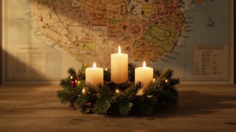 Mapa conceptual de Adviento: Preparación para la Navidad 3 Coroña navideña, velas cálidas y luz dorada