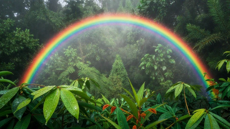 Arcoíris vibrante sobre bosque verde exuberante