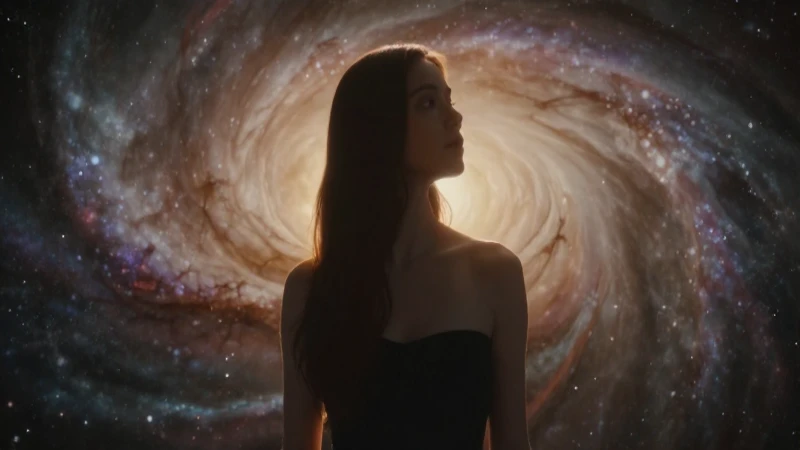 Silueta pensativa ante galaxia cálida