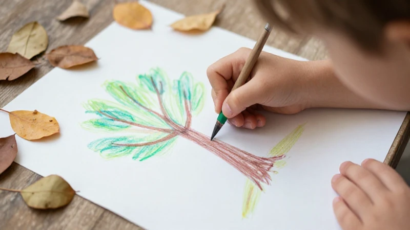 Dibujo infantil de árbol con luz cálida