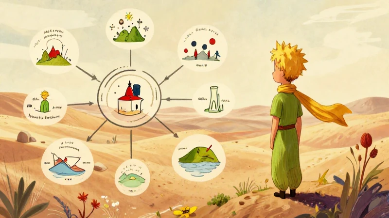 El Principito observa un mapa mental ilustrado