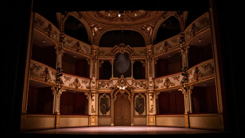 Mapa mental del teatro barroco: Conceptos clave y estructura 3 Escenario teatral barroco, vestuario dramático y luces contrastantes