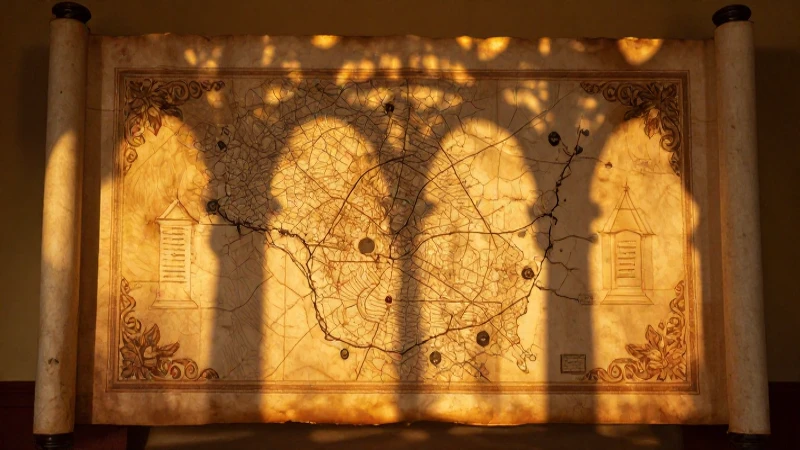Arquitectura colonial, luz dorada y sombras dramáticas