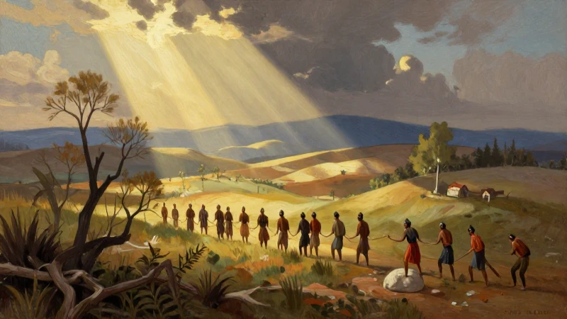 Ilustración colonial con luz dramática e indígenas