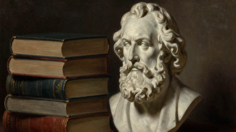 Retrato hegeliano, libros antiguos, iluminación dramática