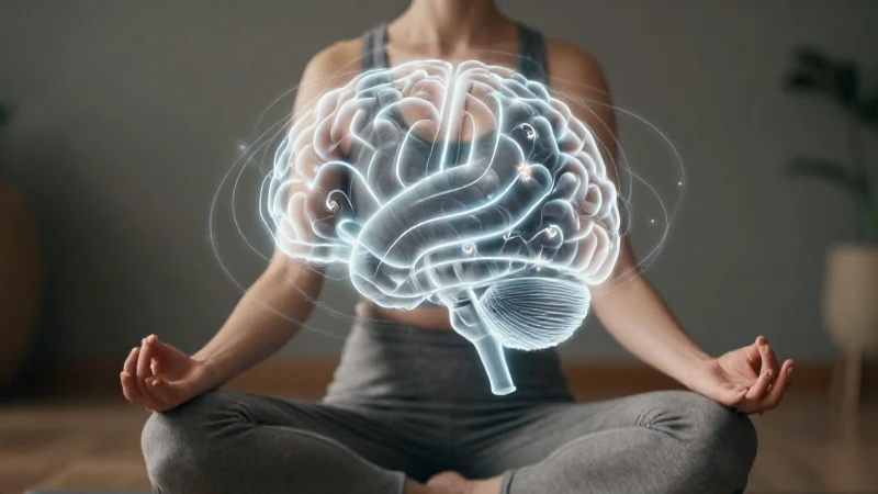 Mujer medita con cerebro neuronal iluminado