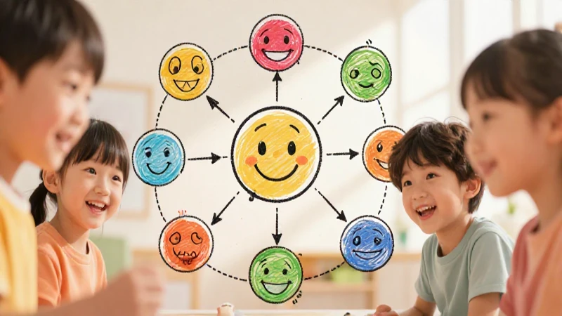 Caras sonrientes en ilustración cálida y juguetona