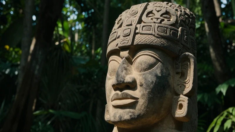 Cabeza Olmeca imponente en la selva